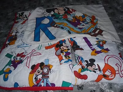 Vintage Disney Mickey Alphabet Fitted Flat Sheet Pillowcase & Quilt • £11.43