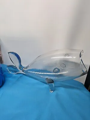 Vintage Mid-century Blenko Clear Glass Fish Whale Vase Bowl Hand Blown 17  • $199