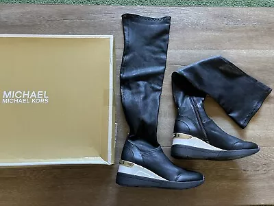 Michael Kors Women's Shoes Ace Stretch High Black Nappa Vachetta Boots 5.5M New • $49.95