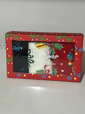 NWT Happy Socks 3 Pack Christmas Socks Box Set Men's Size 8-12 Brand Skiing Gift • $19.95