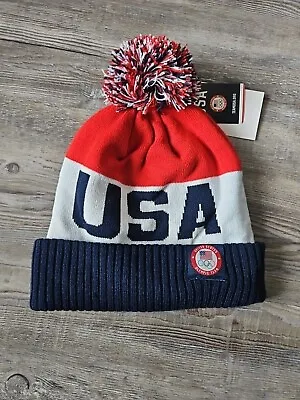 Nike Team USA United States Cuffed Knit Beanie Hat Pom 2022 Winter Olympics NWT • $20