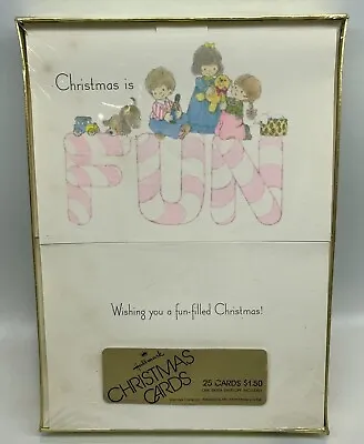 Vintage 1970s Hallmark Christmas Cards Christmas Is Fun Pastels NOS 25 Cards Box • $17.99