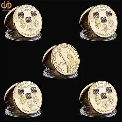 5PC USA In God We Trust Medal Of Honor Gold Liberty Challenge Commemorative Coin • $16.20