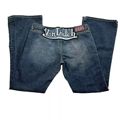 Von Dutch Vintage Womens Flare Jeans Size 31 Spellout Logo Patch Appliqué Y2K • $197.93