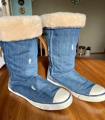 Rare UGG Delaine Distressed Denim DENIM Shearling Fur Boot • $40