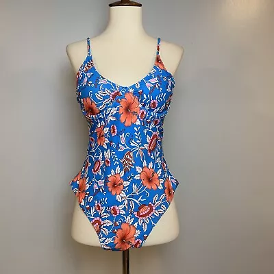 Zaful Size L (8) Blue Floral One-Piece Swimsuit Hawaiian Tropical Underwire NWT • £12.53