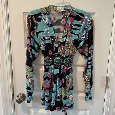 Y2K Eci New York Embellished Shirt Womens Size Medium M Floral V-Neck • $4.99