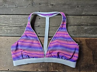 Athleta Tulum T-back Striped Bikini Top Swimsuit Bathing Pink/Purple Medium • $25