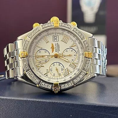 BREITLING WINDRIDER CROSSWIND 43mm WHITE DIAL DIAMOND BEZEL YG/STEEL Ref: B13055 • $6400