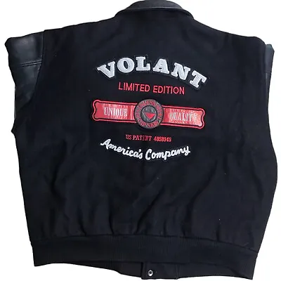 Vtg Volant Leather Wool Bomber Jacket Embroider Limited Edition Steel Skies L • $311.47