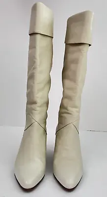 Vintage NEW Joseph Salon Womens Soft/Supple Beige Leather Knee-High Boots 4-1/2M • $69.66