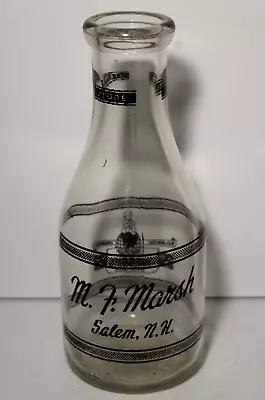 WW2 1945 Vintage Marsh's Dairy Salem New Hampshire MILK BOTTLE GRAPHIC PYROGLAZE • $59.99