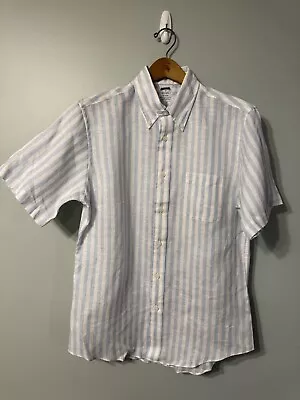 NWOT Brooks Brothers Short Sleeve Shirt Medium Regent Linen Light Blue Striped • $25