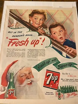 Vintage 1944 7 UP Get In The Season's Mood Santa Clause Christmas Ad • $9.99