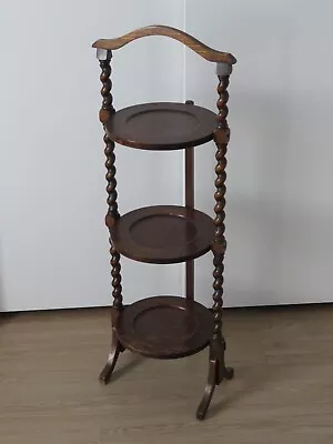 Antique English Barley Twist 3-Tiered Folding Cake Pie Display Table Stand • $300