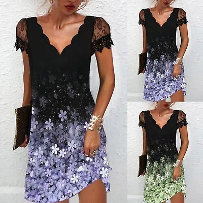 $33.53 • Buy Women Lace Splice Dress Casual Wavy V Neck Floral Wrap Around Dresses For Women