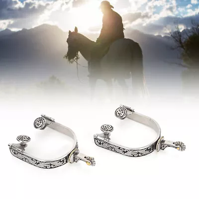 2PCS Stainless Steel West Cowboy Exquisite Pattern Horse Boot Spurs Decorati Ggm • £35.16