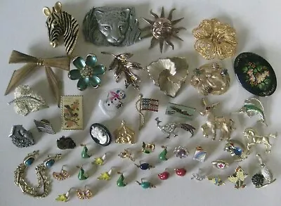 48 Vintage Pins Brooches Flower Gold Silver Jewelry Rhinestone Wear Crafts Lot • $39.99