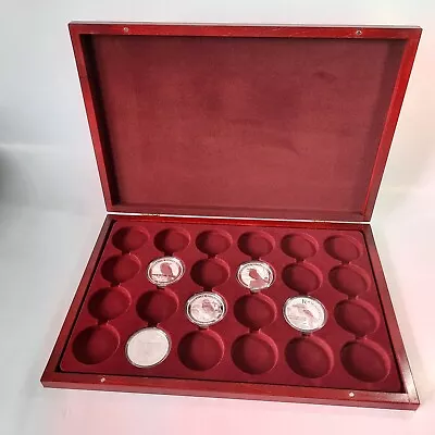 Wooden Coin Tray Cabinet Case Gold Silver Collection Box 24slots Kookaburra 46mm • £99.95