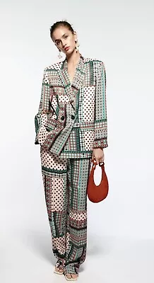 Zara Woman Multicolourer Satin Patchwork Print Flowing Blazer 1971/125 Size S • $44.25