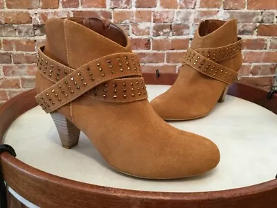 Matt Bernson Cognac Suede Rhinestone Strap Ankle Boots 8 W NEW • $29.95