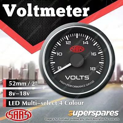 SAAS Voltage Gauge 8v-18v 52mm Black Face Muscle Series 4 Colour Lighting • $78.91