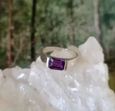 2Ct Emerald Cut Lab-Created Amethyst Solitaire Men's Ring 14K White Gold Plated • $155.06