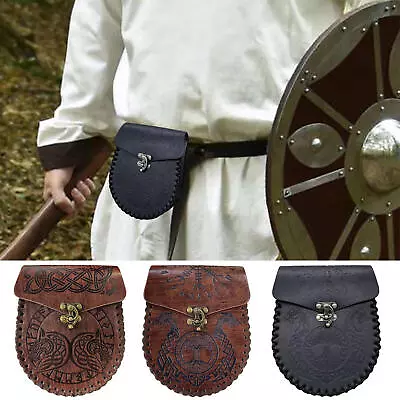 Medieval Costume Renaissance Viking Knight Pirate PU Leather Pocket Belt Bag • $23.22