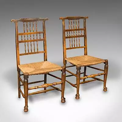 Pair Of Antique Spindleback Rush Chairs English Hall Lancashire Victorian • $2231.81