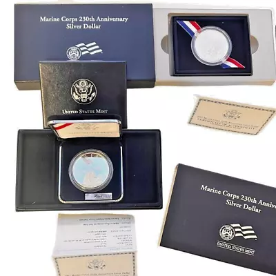 Marine Corps 230th Anniversary Silver Dollar Coin Comp Set Unc Proof Certificate • $1