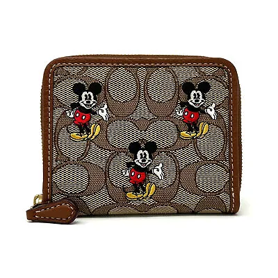NWT Disney X Coach Small Zip Around Wallet In Signature Jacquard W/ Mickey Mouse • $116.10