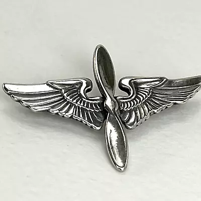 Vintage Sterling Silver Propeller Pilot Wings Pin 1.5  Aviator Insignia WWII Era • $29