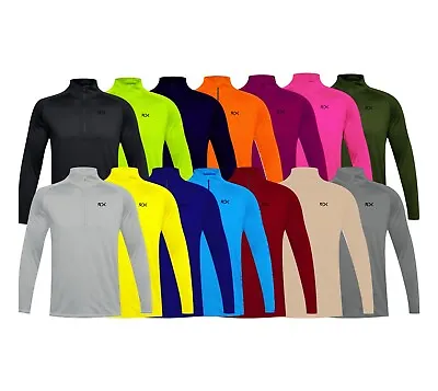 Mens Running Top Sweatshirt Quick Dry Stretch Track Jogging Sports T Shirt Zip • £12.95