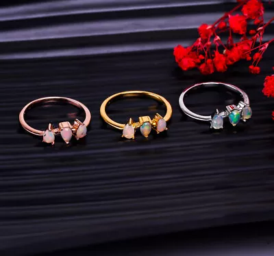 Handmade Natural Ethiopian Opal Ring Gemstone Ring Band Ring Engagement Gift • $26.09