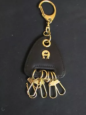 Etienne Aigner Keychain Vintage Leather Goldtone Metal KeyHolder 6 KeyRings Gift • $11.99