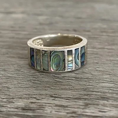 Vintage Sterling Silver Abalone Inlay Southwest ￼Cocktail Ring Band Ladies 7.5 • $39.99