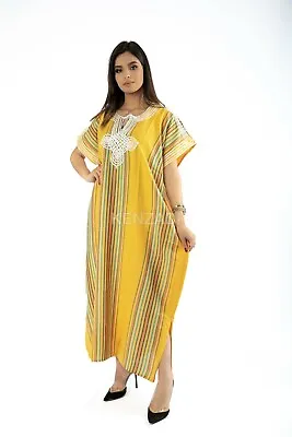 New Moroccan Beach Caftan S To L Handmade In Morocco Yellow Kaftan By Kenzadi • $28.90