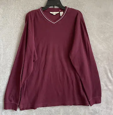 Eddie Bauer Thermal Shirt Mens Medium Solid Maroon Long Sleeve V Neck Pullover • $4.49