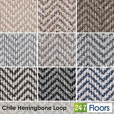 Herringbone Pattern Loop Carpet Cheap Stain Resistant Feltback Lounge Hall • £63.92