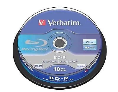 £17.99 • Buy Verbatim BD-R 25GB 6x Speed Recordable Single Layer Blu-ray Disc Spindle Pack 10