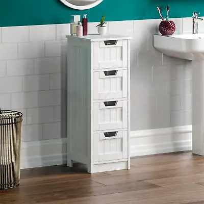 £44.99 • Buy Bathroom 4 Drawer Cabinet Storage Cupboard Wooden White Unit By Home Discount