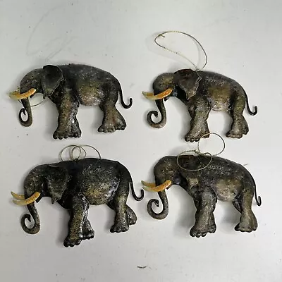 Set Of 4 Elephant Ornament Metal Hanging Christmas Holiday Tin Vintage? - HBN • $20