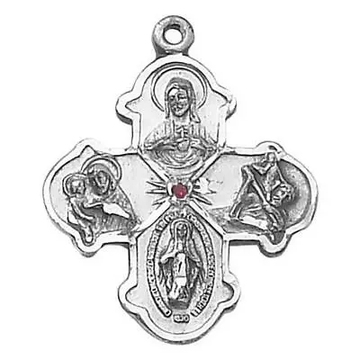 Religious Sterling Silver Medal Four Way Medal Size 1.125 In With 24 In Chain • $118.99