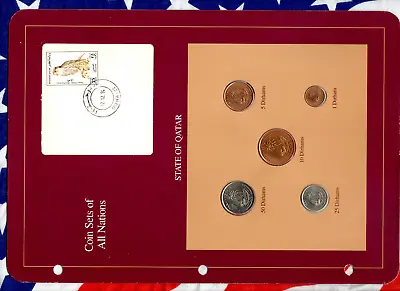 Coin Sets Of All Nations Qatar 1973-1990 UNC 2550 Dirhams 1990 Falcon Stamp • $18.90