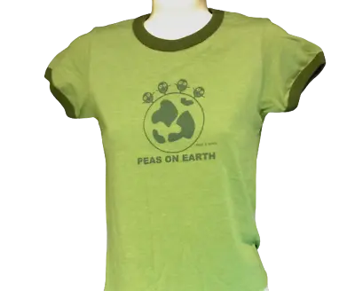 Womens Juniors David & Goliath Peas On Earth Green Ringer Novelty Tee T-Shirt  • £11.56
