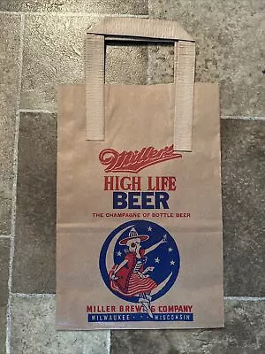 (VTG) 1930s Miller High Life Beer Girl On Moon Paper Bag For Cans Bottles WI • $29.99