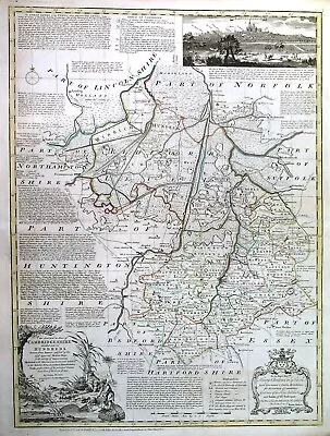 CAMBRIDGE. Genuine Antique Map Of Cambridgeshire By Emanuel Bowen Ca. 1763 • £105