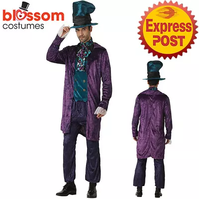 EY167 Purple Classic Mens Mad Hatter Alice In Wonderland Book Week Costume • £32.92