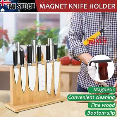 Wood Magnetic Knife Holder Storage Cutlery Stand Rack Block Kitchen Bar Tool OZ • $34.99