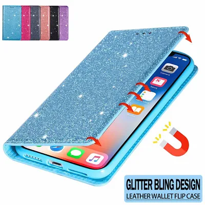 $13.99 • Buy For IPhone 13 12 11 Pro Max X XR 7/8 Plus Glitter Case Leather Wallet Flip Cover
